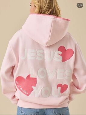 Altar'd State Pink 'Jesus Loves You' Hoodie with Heart Appliqués